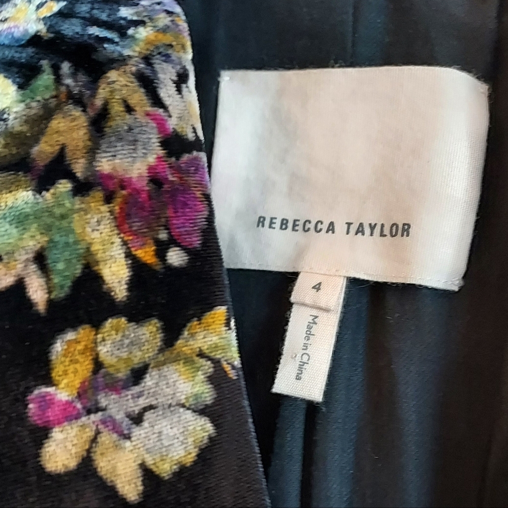 Rebecca Taylor Jewel Black Floral Velvet Jacket Blazer Size 4 - Picture 12 of 14